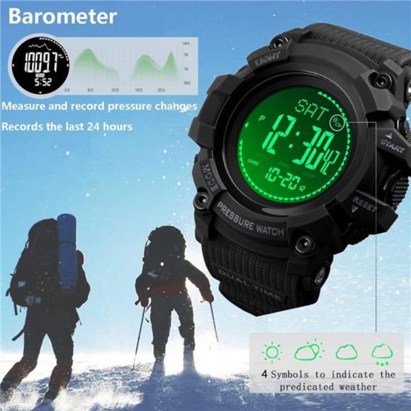 Watch Compass, Altimeter Barometer Thermometer Temperature, Pedometer Watch - Picture 5 of 7